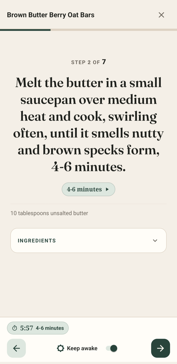 Imported recipe displayed in LinkDish cook mode